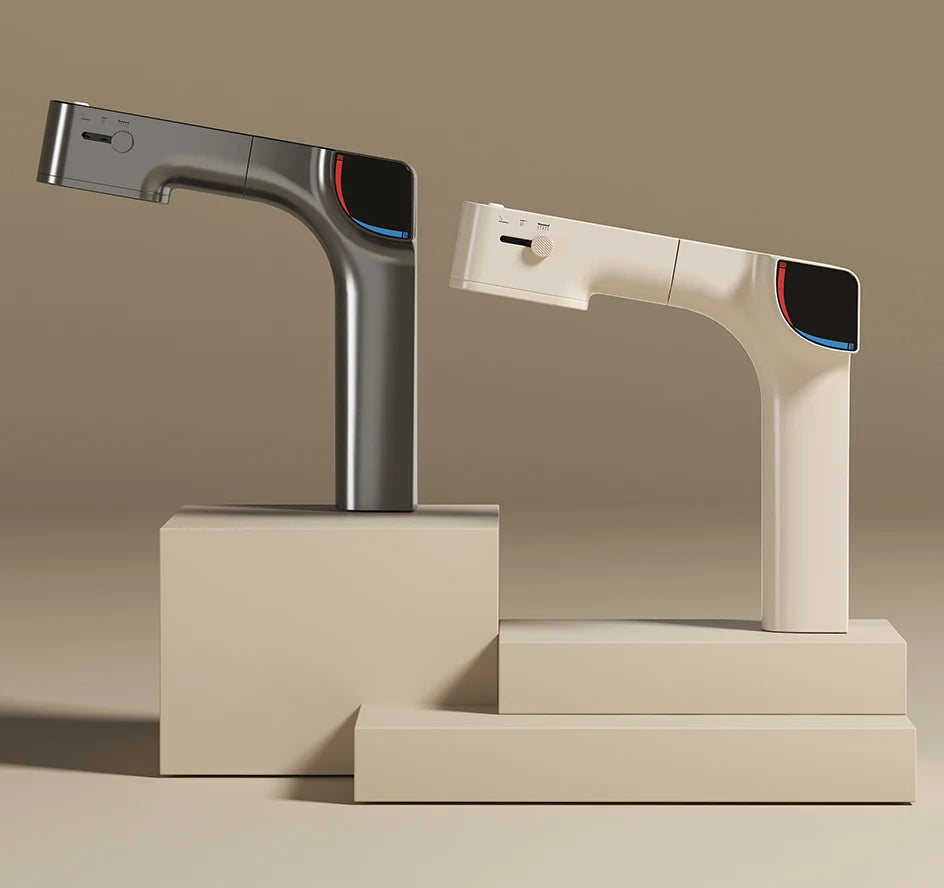 VGX Purified Bathroom Faucets Pull Out Water Filter Tap White Basin Mixer Sink Faucet Gourmet LED Display Brass Tapware Crane