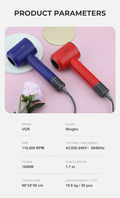 VGR Leafless Hair Dryer Professional Negative Ion Dryer Brushless Motor 11000RPM Electric Hair Dryer Barber Salon Tools V-445