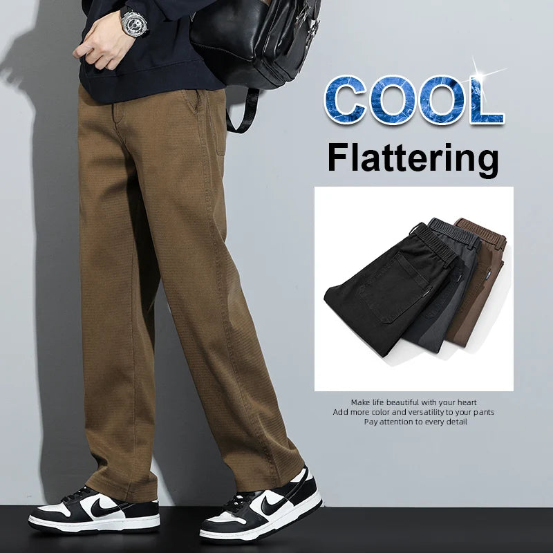 Mens Lyocell Straight Loose Elastic Waist Jeans 2025 Autumn Winter Fashion Brand Comfortable Versatile Pants Plus Size 5XL.