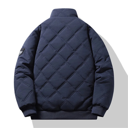 New Windproof Thermal Diamond-Quilted Cotton Jacket Winter Men's Fleece-Lined Thickened Cuff Design Stand-Up Collar Jacket.