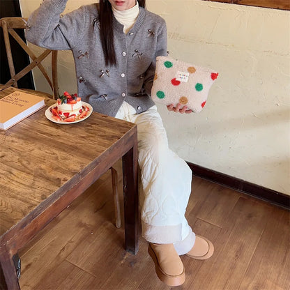 New Colorful Striped Dot Plush Clutch Cosmetic Bag Large Capacity Makeup Pouch Toiletries Bag Travel Outdoor Makeup Storage.