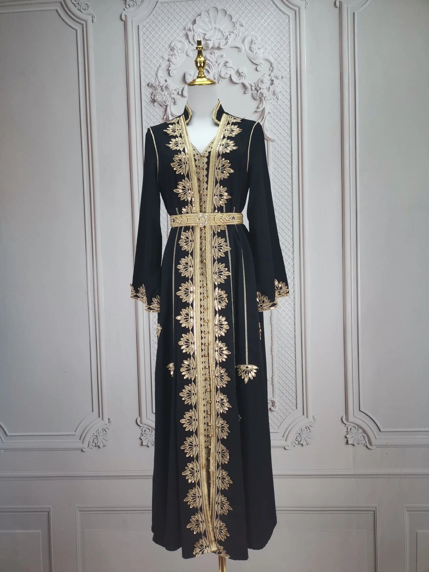 Eid muslimische Frauen Party Stickerei Kleider 2 Stück Set Jalabiya Ramadan Islam Vestidos arabische Robe Marokko Dubai Abayas Kaftan.