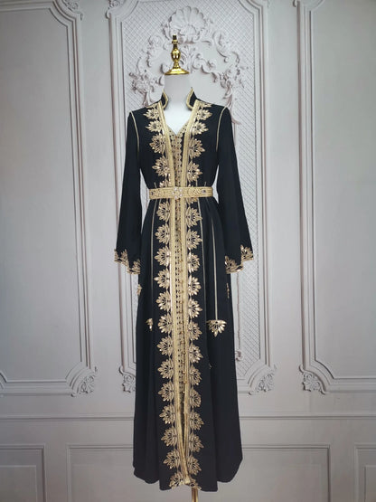 Eid muslimische Frauen Party Stickerei Kleider 2 Stück Set Jalabiya Ramadan Islam Vestidos arabische Robe Marokko Dubai Abayas Kaftan.