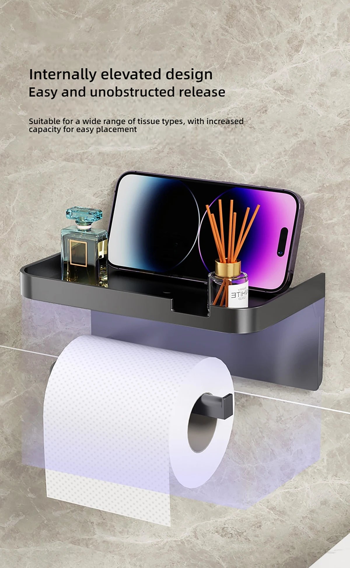 1 Stück wandmontiertes Aufbewahrungsregal, Toilettenpapierhalter, No-Punch Roll Organizer – Badezimmer-Aufbewahrungszubehör