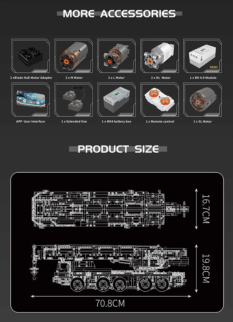 Mould King 17075 Technical Car Toys The RC Motorized LTM 1110 Crane Building Block Heavy-Duty Truck Brick Kids Christmas Gift.