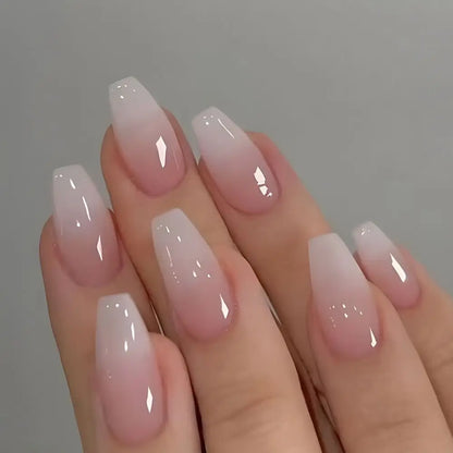 24pcs Gradient Fake Nails French Ballerina Nail Waterproof Faux Medium Coffin false nails Fingernails Press on Nails Tips.
