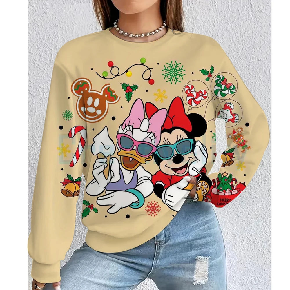 Christmas Disney Mickey Mouse Women's Hoodie American Casual Hoodie Autumn Hip Hop Women's Hoodie Casual Clothing.