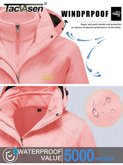 TACVASEN 3 in 1 Winter Fleece Jacket Womens Waterproof Ski Snowboard Jackets Work Rain Coat Outdoor Windbreaker Female Parka.