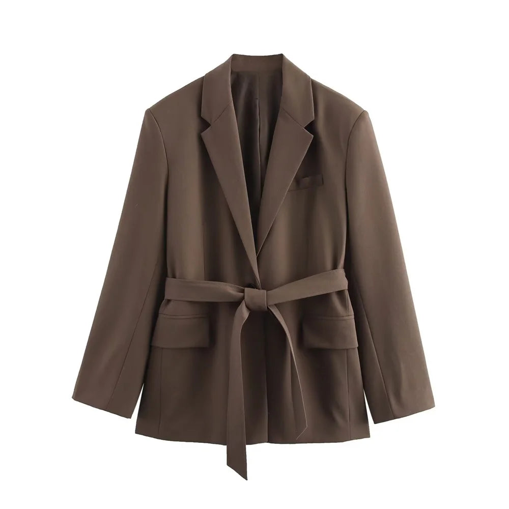 Spring and Summer New Product Women's Wear with Belt Straight Sleeve Casual Suit Coat Waist and Pants Set