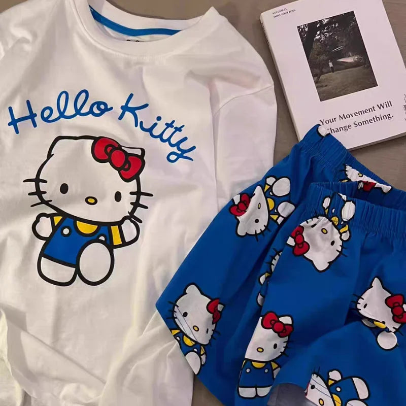 Hello Kitty Pyjamas für Damen, kurzärmelig, Freizeitkleidung, Heimkleidungsset, Cartoon-Süßes Mädchen, Geburtstagsgeschenke.