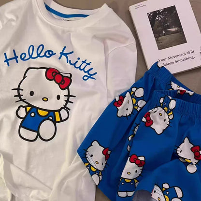 Hello Kitty Pyjamas für Damen, kurzärmelig, Freizeitkleidung, Heimkleidungsset, Cartoon-Süßes Mädchen, Geburtstagsgeschenke.