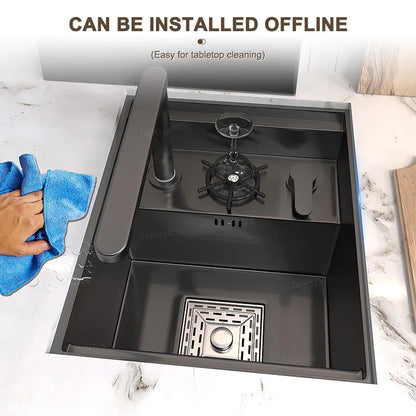 Versteckte Tassenwaschmaschine, Küchenspüle aus Edelstahl, kleiner Einzeltank mit Deckel, multifunktionales Bar- und Balkonwaschbecken