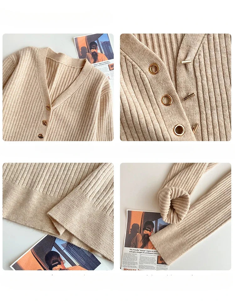 2025 Autumn Winter Women Sweaters Casual Slim Button Knitted Pullover Sweater Femme Basic Solid Jersey Tops Fashion Clothes.