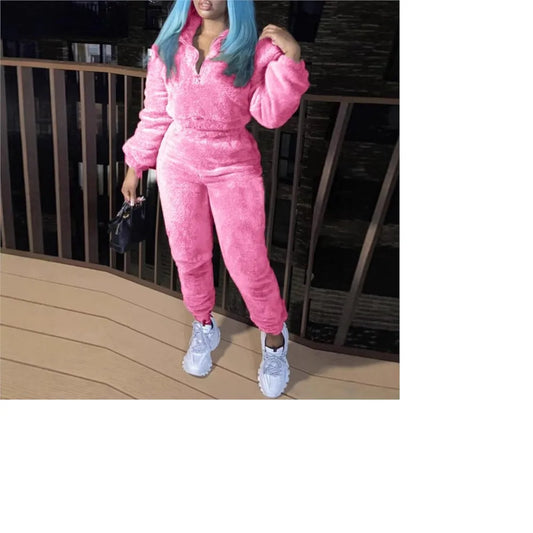 Mode Lässig Einfarbig Plüsch frauen Anzug Herbst Winter Neue Ultra Kurze Jacke Schlank Warme Sport Hosen Mädchen 2-teiliges Set