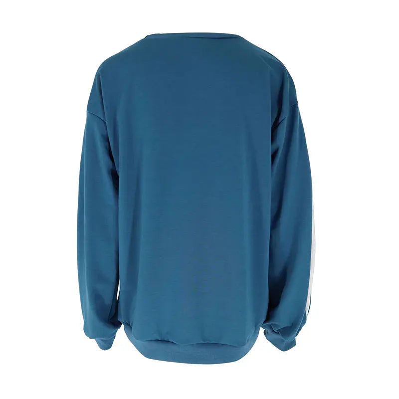 Autumn New No Hoodie Women Streetwear Fashion Long Sleeves Patchwork O-Neck Pullover Lady Versatile Knitted Casual Slim Clothing.