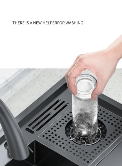 Nano Kitchen Sink Multi-Function Stepped Kitchen Sink 304 Stainless Steel Vegetable Washing Basin With High Pressure Cup Washer