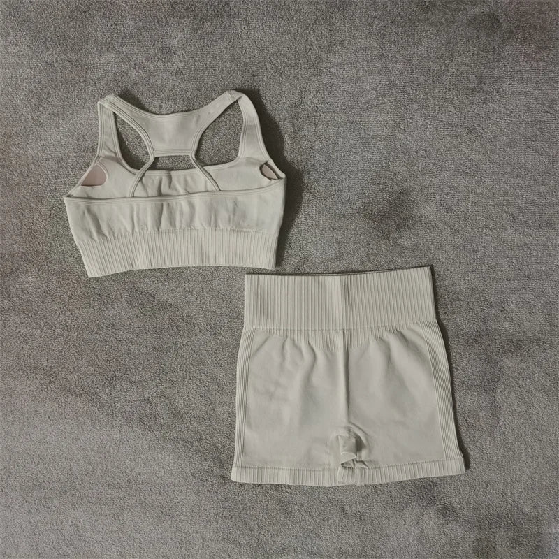 Fitness Yoga Set Seamless Sport Women's Sportswear High Waist Leggings Workout Outfits Two Piece Shorts Sets Womens Gym Clothing