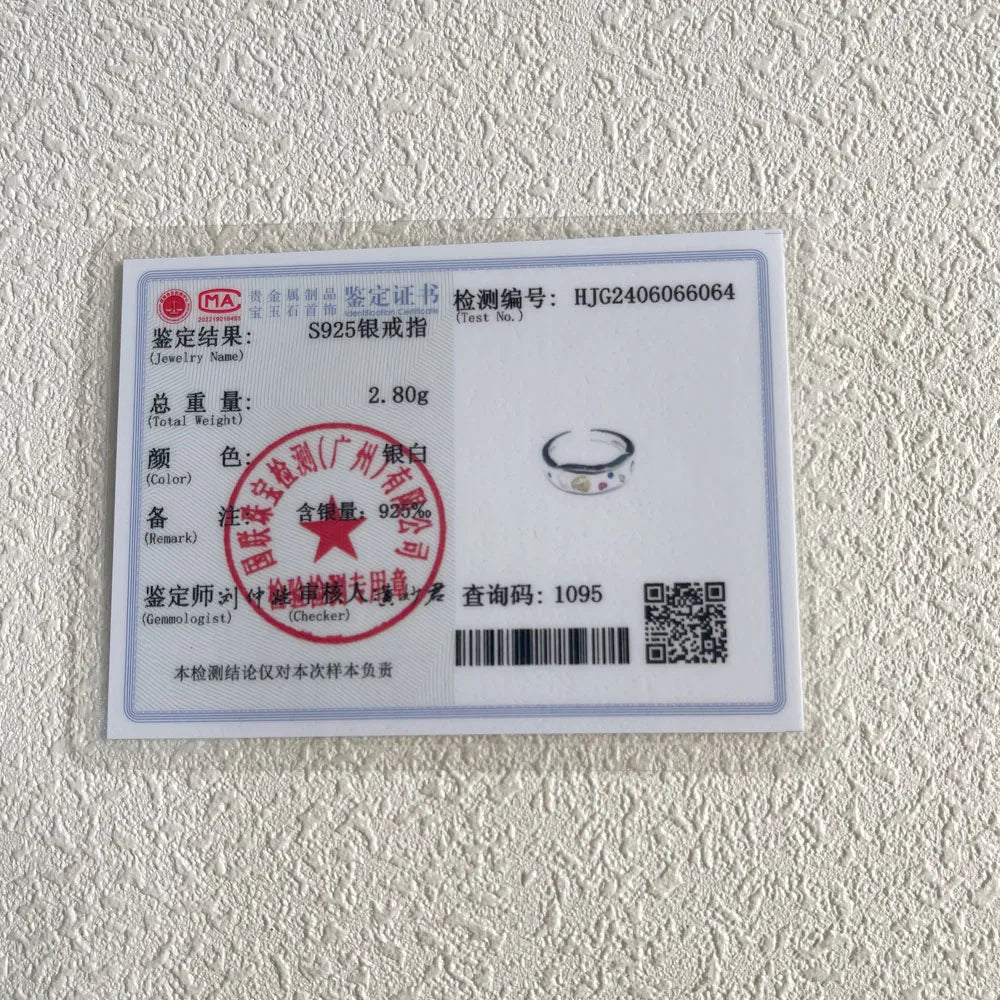 925 Sterling Silver Simple Colorful Heart Stone RingsFor Women Geometric Fashion Smiple Open Handmade Allergy Party Jewelry Gift.