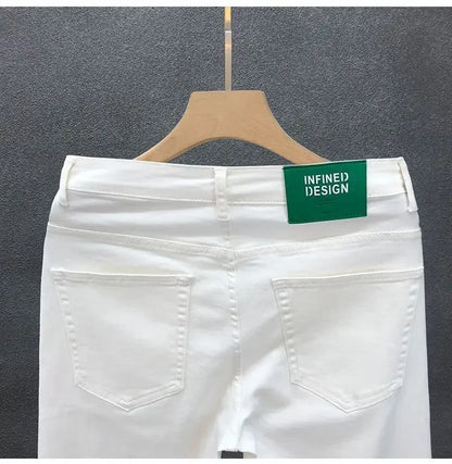 High-End Slim Fit Black White Men's Jeans Elastic Straight Leg Summer Thin Denim Casual Fashion Brand AE Stock Origin China