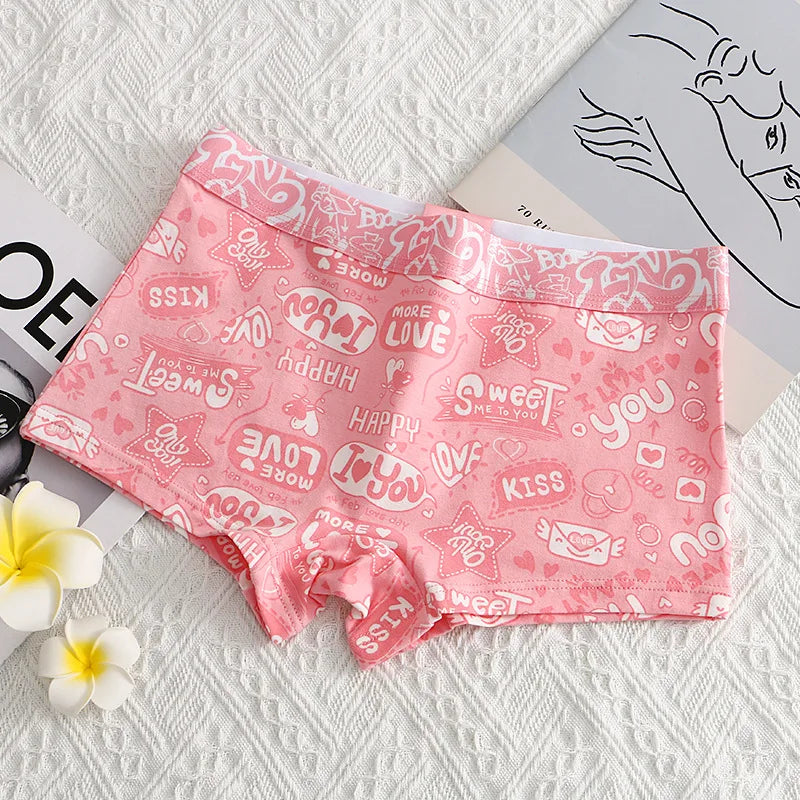 40S Cotton Women Panties Cartoon Shorts Sports Boxer Breathable Summer Sexy Underwear Mid-Waist Boyshort Female Student Pants.