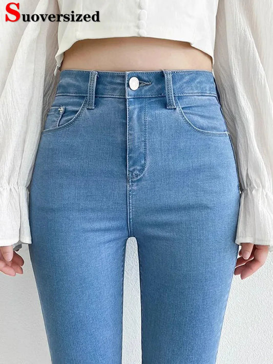 Frauen Skinny Stretch Bleistift Jeans Vintage Oversize 100 kg Hohe Taille Denim Hosen Frühling Herbst Koreanische Mode Casual Kot Pantolon