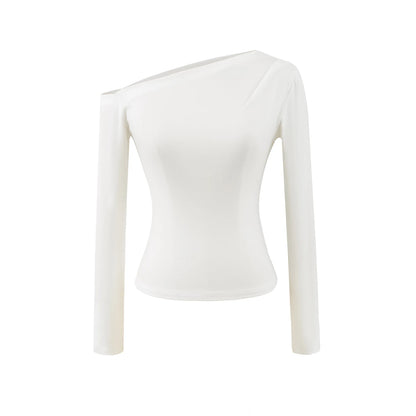 Women Long Sleeve One Shoulder Basic Top Tee Tshirt.