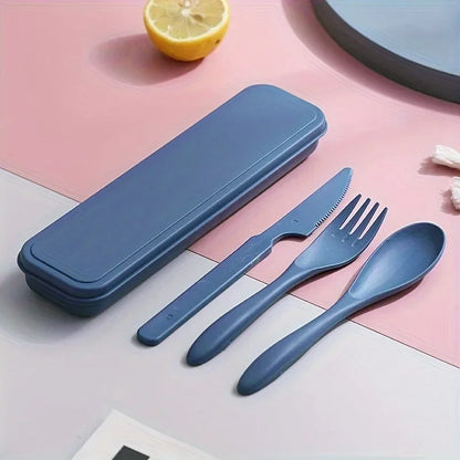 3In1 Portable Cutlery Set Reusable Home Travel Utensil Set Fork Spoon Knife with Box Dinnerware Set Picnic Camping Tableware.