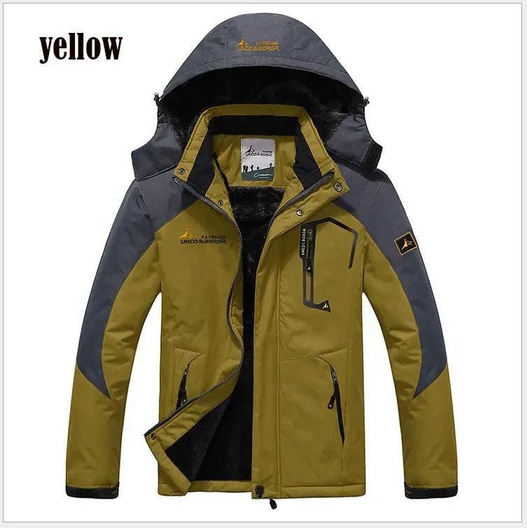 Winter Men's Parka Outdoor Lining Fleece-lined Thickened Windproof Warm Mountaineering Hooded Jacket Cold-resistant Ski Suit 6XL.