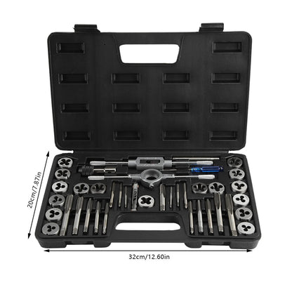 40-teiliges Gewindebohrer- und Matrizenset M3-M12 Schraubenmutter mit Schraubenschlüsseln und Gewindelehre, wärmebehandelt 45 #   Stahlhähne, Matrizen aus legiertem Stahl, Handwerkzeuge