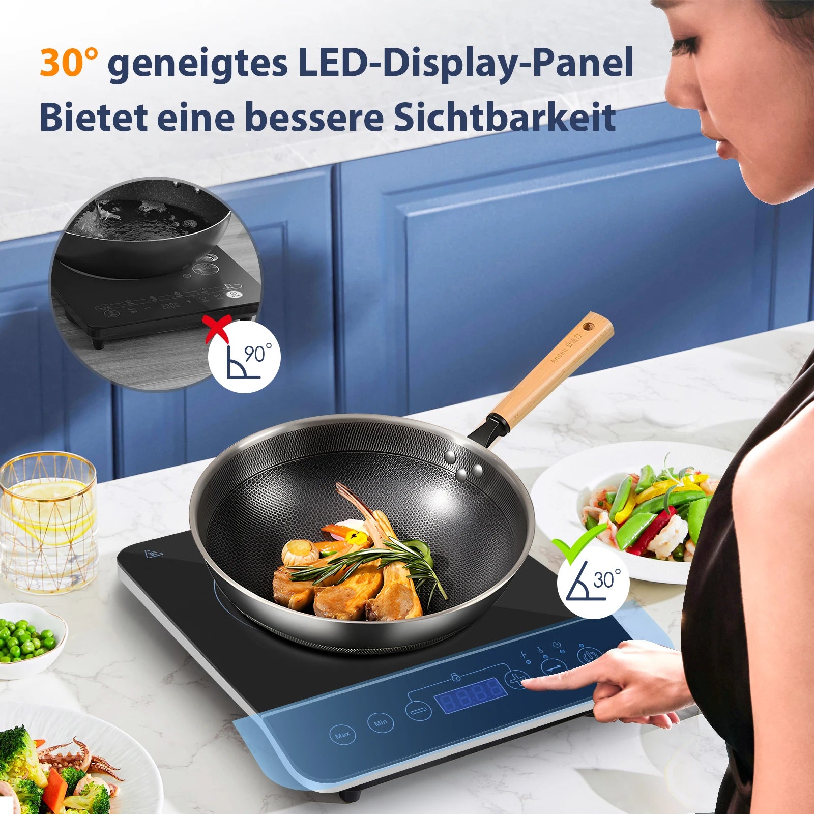 Aigostar BlueFire - portable induction hob with touch panel. Electric induction hob Up to 240℃ and 2000W.