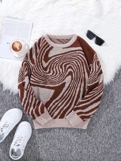 New Popular Street Ripped Abstract Starry Sky Pattern Pullover Ripped Sweater Casual Round Neck Knitted Men's Pullover