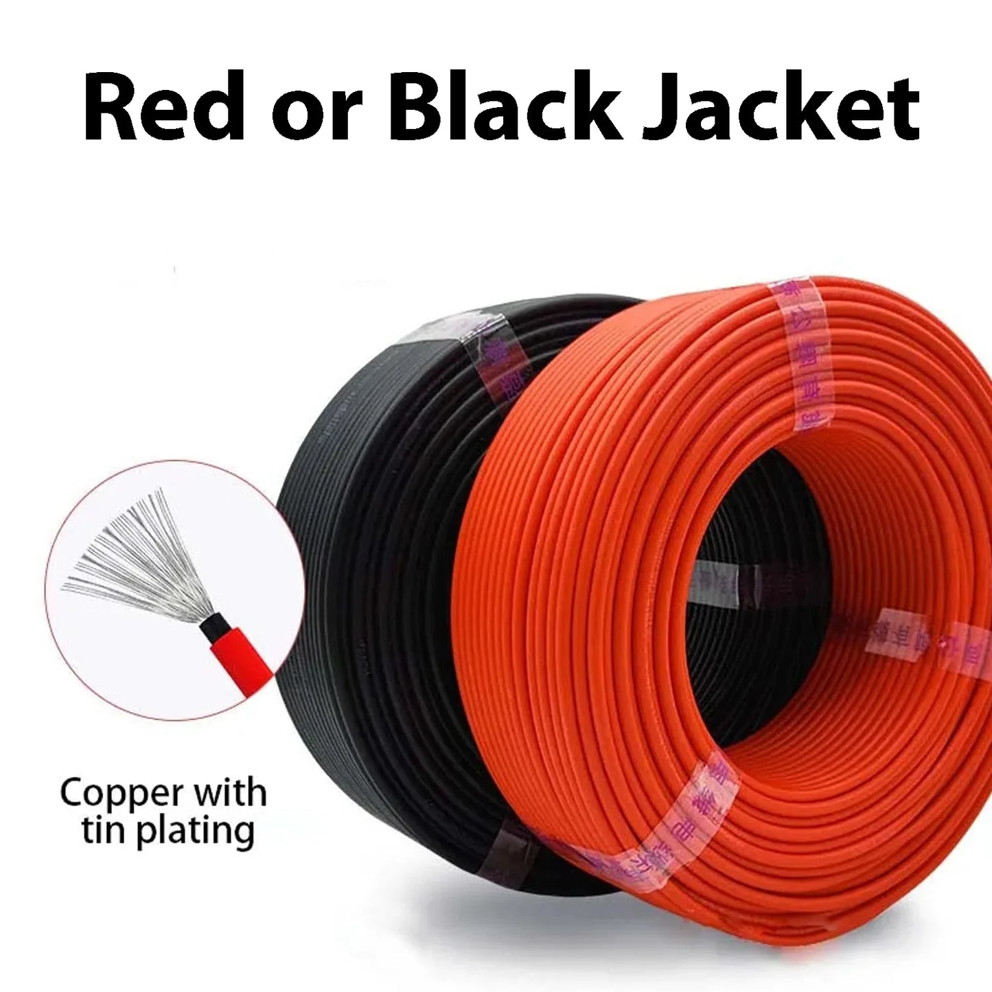 10AWG 30M 50M 100M 6MM 4MM Solar Cable Black or Red PV Cable High Copper.