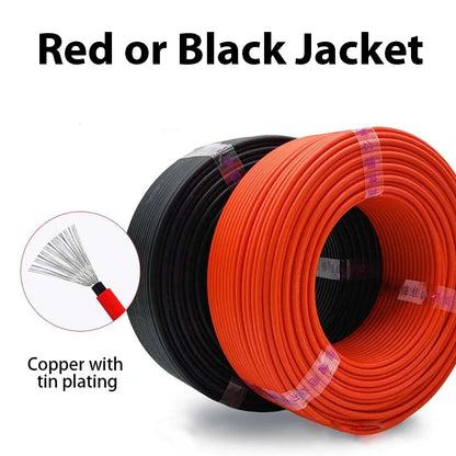 10AWG 30M 50M 100M 6MM 4MM Solar Cable Black or Red PV Cable High Copper.