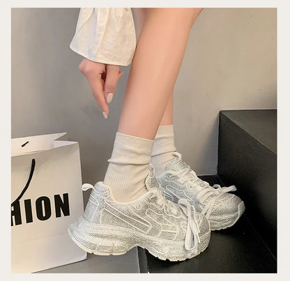 Top Quality Sneakers Women Skate Shoes Rhinestone Women Loafers Platform Fashion Shiny Women's Casual Shoes Crystal Sneaker.