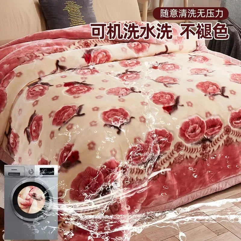 Flannel Blanket Double-deck Washable Quilt Siesta Keep Warm Double Person Thick Winter Soft Comfortable Plush Bed Sheet.