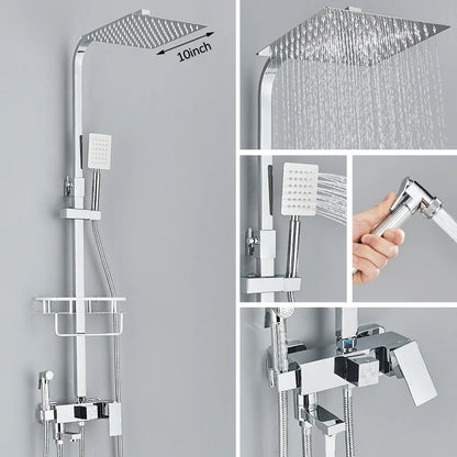 Black Chrome 3/4-way Shower Faucet Rainfall Shower Hot Cold Water Mixer Bidet Faucet Commodity Shelf For Bathroom Shower Mixer