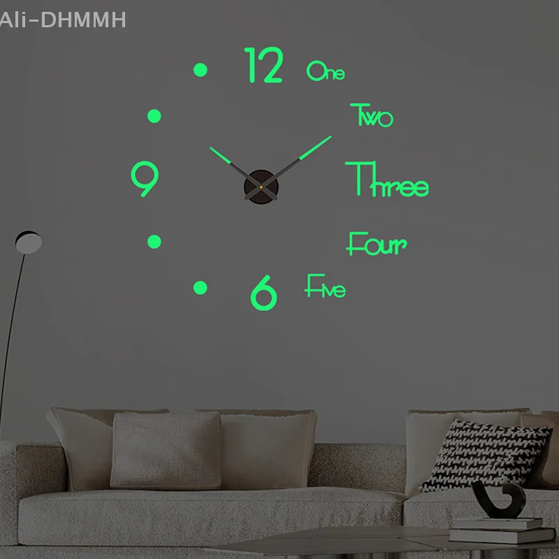 3D Leuchtende Wanduhr Rahmenlose Acryl DIY Digitale Uhr Wand Aufkleber Stumm Uhr Für Wohnzimmer Schlafzimmer Büro Wand Dekor