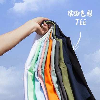 100% Cotton Half Sleeve Men Women Summer T-shirt Fashion Solid Color Simple O Neck Tops Loose Casual Basic Short-sleeved.