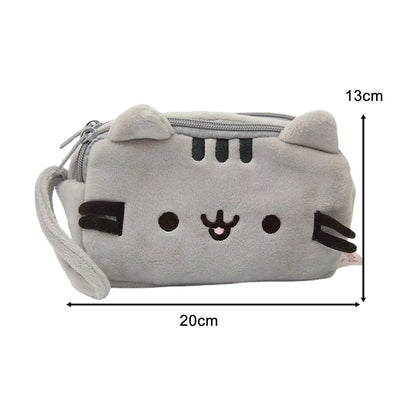 Plush Pencil Case Cute Cat Makeup Bag Large Capacity Portable Plush Animal Stationery Storage Pouch Zipper Closure Pen Case.