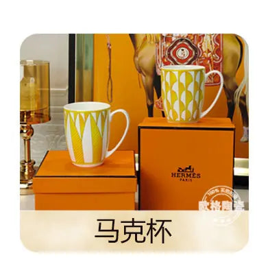 European style tableware, bone china, geometric creativity, home style steak plate dining plate, sunshine cup and plate set gift.