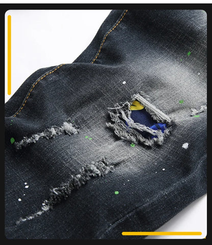 Mode Neue Slim Stretch Zerrissene Jeans männer Streetwear Farbe Flecken Denim Hosen Hip Hop Punk Persönlichkeit Loch Männliche Hosen.