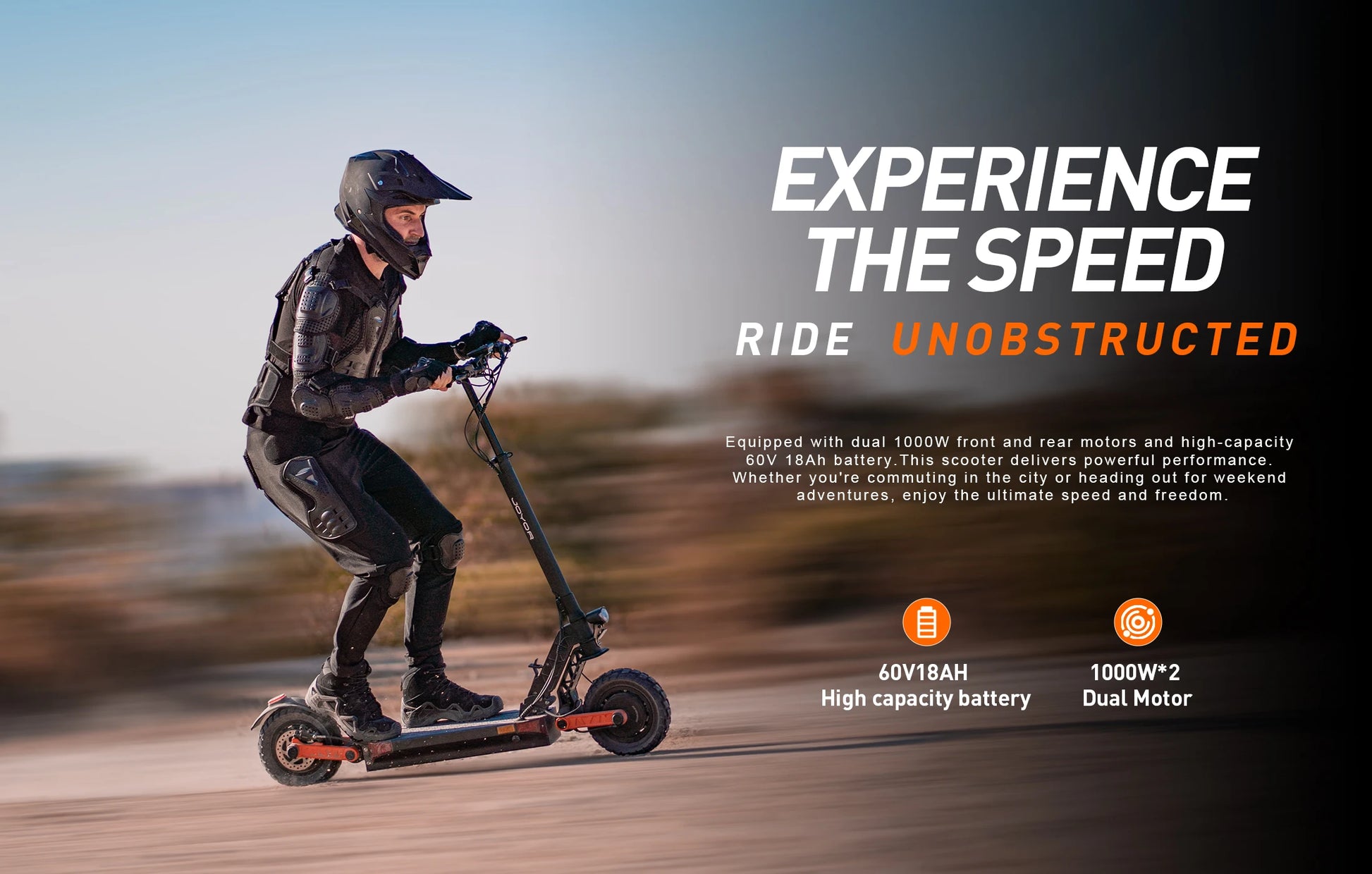 JOYOR S10-S-Z Electric Scooter 60V 18Ah Dual Motor 2000W 10 Inch Tire Adult Escooter 65km/h Max Speed 70-85km Range Black.