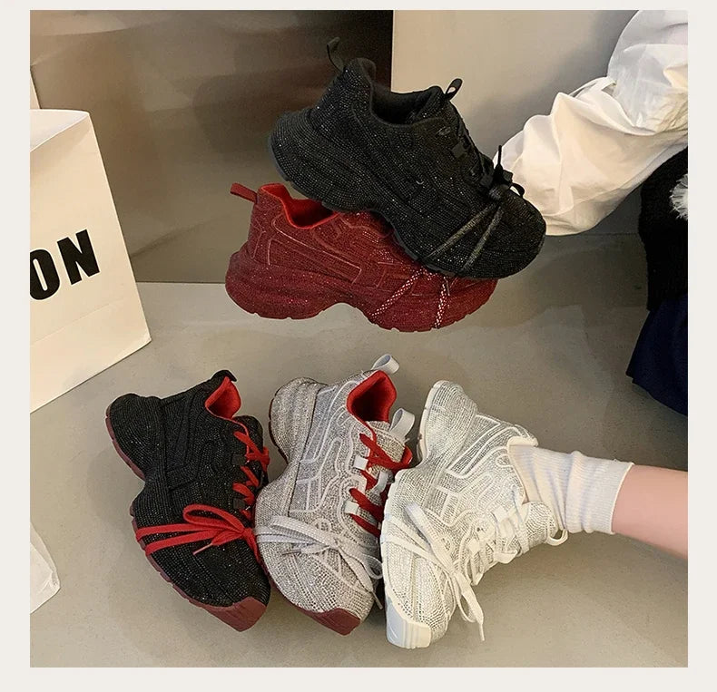 Top Quality Sneakers Women Skate Shoes Rhinestone Women Loafers Platform Fashion Shiny Women's Casual Shoes Crystal Sneaker.