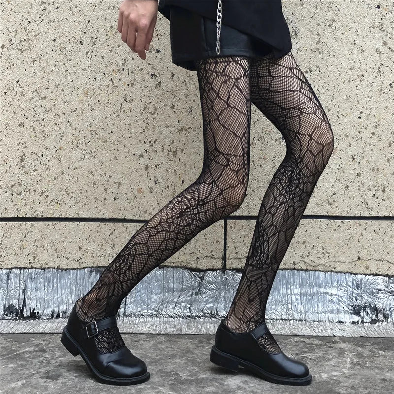 Gothic Women Lolita Leggings Hollowed Out Mesh retro Girls Stockings Japanese Bottomed Lace Pantyhose Floral Rattan Black Tights