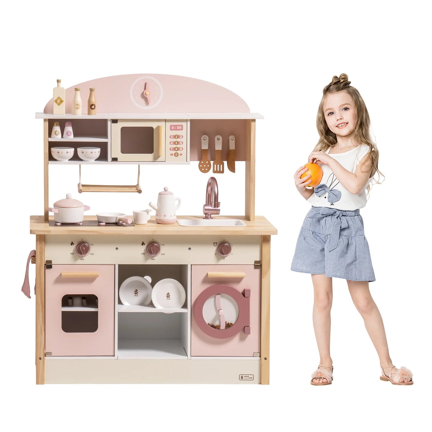 Robotime Robud Wooden Kitchen for Kids Play Kitchen with Plenty of Play Features Toddler Kitchen Set Gift for Girls Boys 3+.