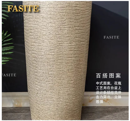 Säulenwaschbecken, Innenhof, integrierter Pool, bodenstehendes Inter-Plattform-Waschbecken, Balkon, Badezimmer, Sockelwaschbecken aus Keramik