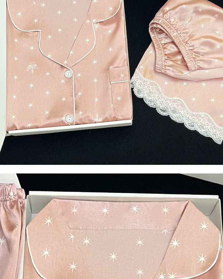 Frauen Neue Sommer Eis Seide Ins Sterne Floral Süße Pyjamas Mädchen Sommer Kurzarm Shorts Studentenwohnheim Homewear Anzug.