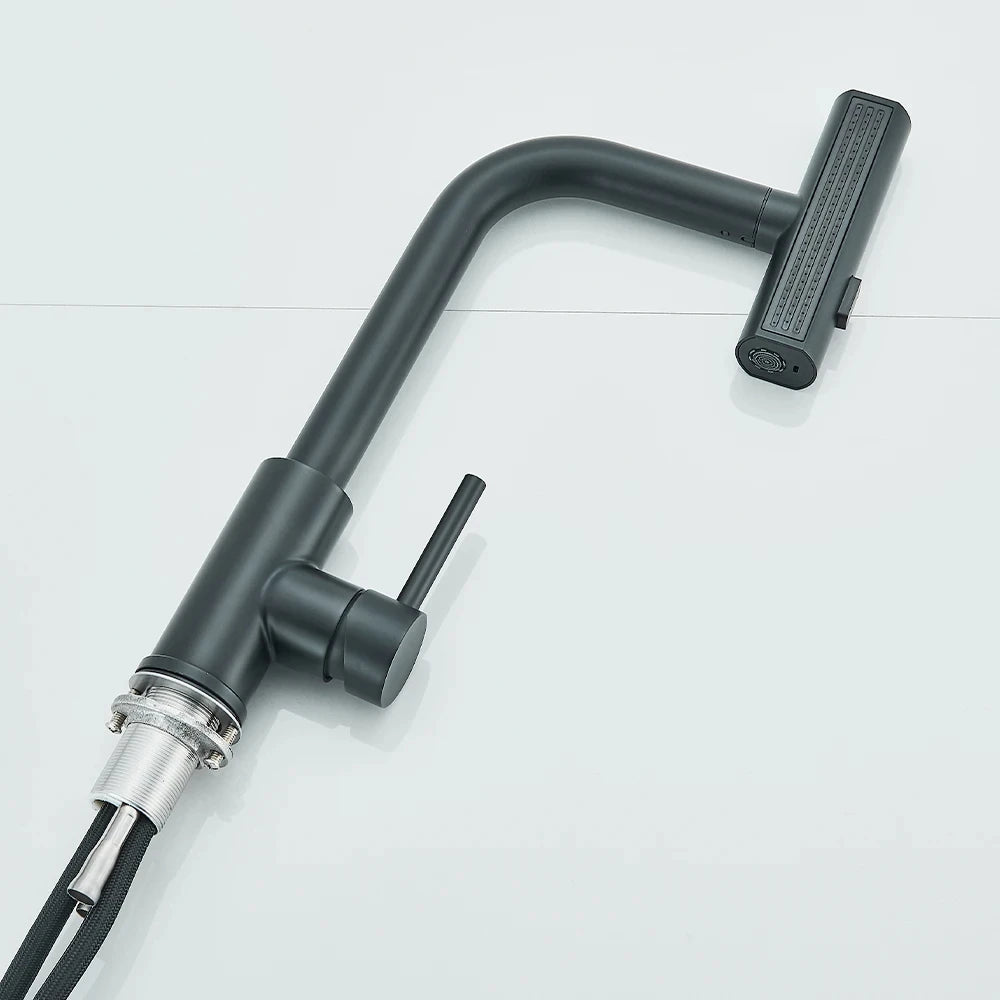 Brushed/Black Kitchen Faucet Pull Out Swivel Waterfall Sprayer Sink Mixer Faucet Brushed Nickel Faucet
