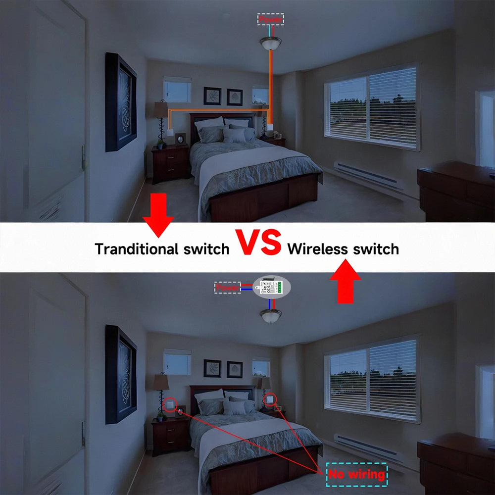 433 MHz intelligenter Lichtschalter AC 110 V 220 V Empfänger und 1/2/3 Gang 86 kabelloser Drucktastenschalter, Übertragung 50 m für Heimwerker.