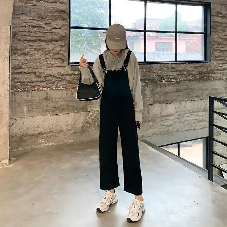 Jumpsuits Women Solid Retro Japanese Style Streetwear Denim Suspenders Trousers Harajuku Stylish Hip Hop Straight Overalls Teens.